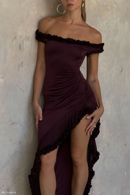 Sexy Mermaid Off The Shoulder Satin Slit Long Prom Dress,Evening Dress GG1162