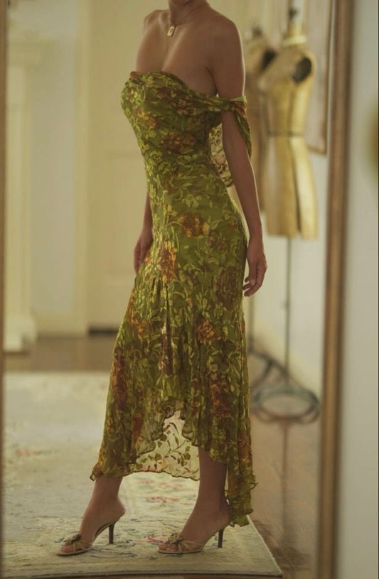 Glamorous Mermaid Off The Shoulder Printing Floral Tulle Long Prom Dress,Evening Dress GG1175