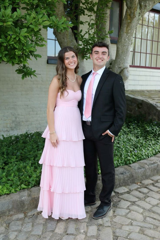 Elegant A Line Strapless Light Pink Tiered Chiffon Long Prom Dress,Evening Dress GG1212