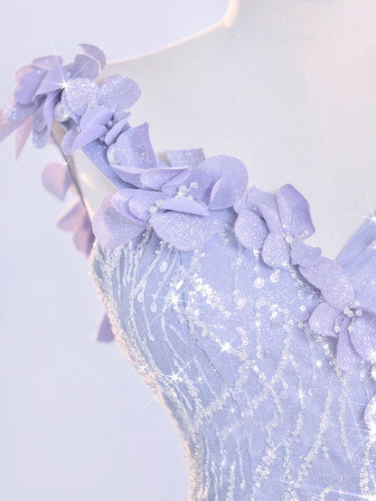Gorgeous Mermaid One Shoulder Sweetheart Lilac Tulle Sequin Long Prom Dress,Evening Dress GG1223