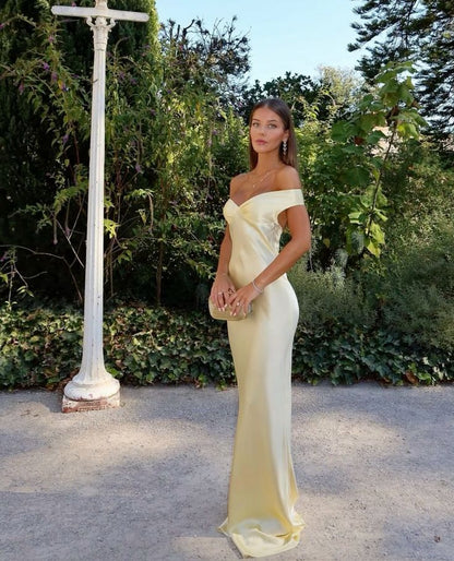 Simple Mermaid Off The Shoulder Satin Long Prom Dress,Evening Dress GG1231