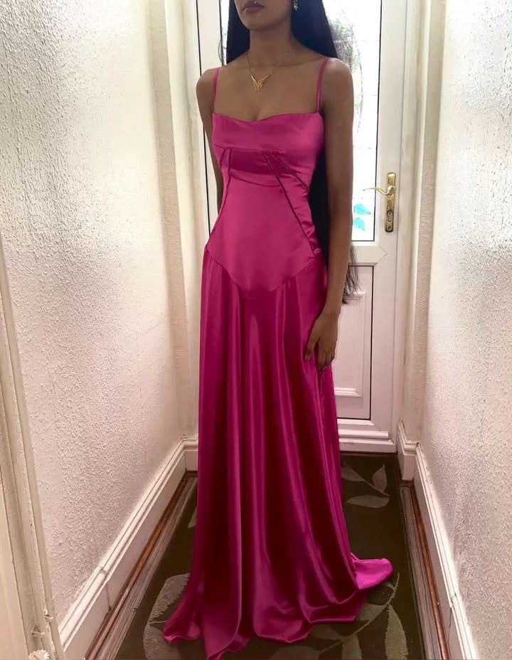 Elegant A Line Spaghetti Straps Satin Long Prom Dress,Evening Dress GG1234