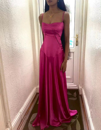 Elegant A Line Spaghetti Straps Satin Long Prom Dress,Evening Dress GG1234