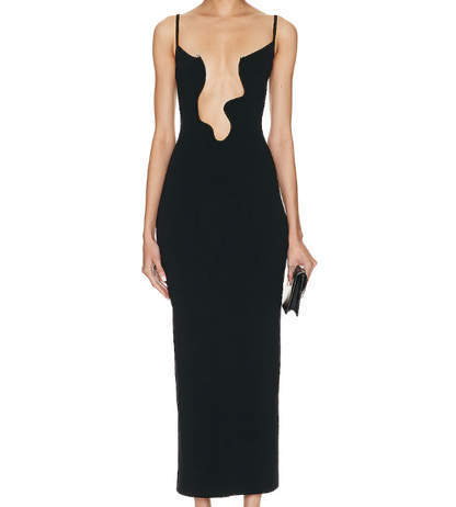 Chic Mermaid Spaghetti Straps Black Satin Long Prom Dress,Evening Dress GG1265