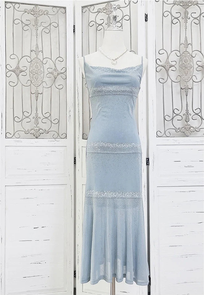Starry Mermaid Spaghetti Straps Chiffon Beaded Tea Length Prom Dress,Evening Dress GG1372