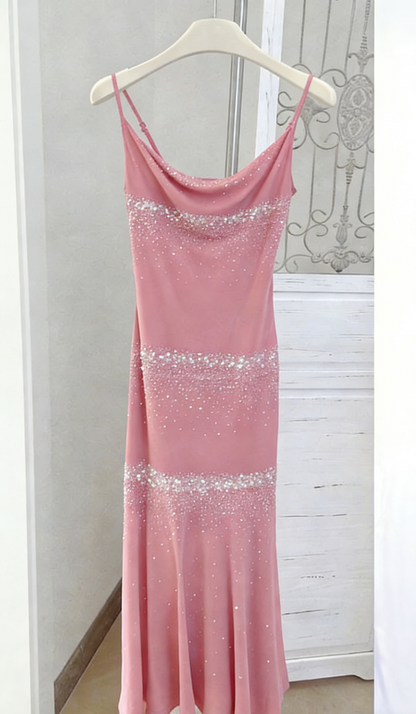 Starry Mermaid Spaghetti Straps Chiffon Beaded Tea Length Prom Dress,Evening Dress GG1372