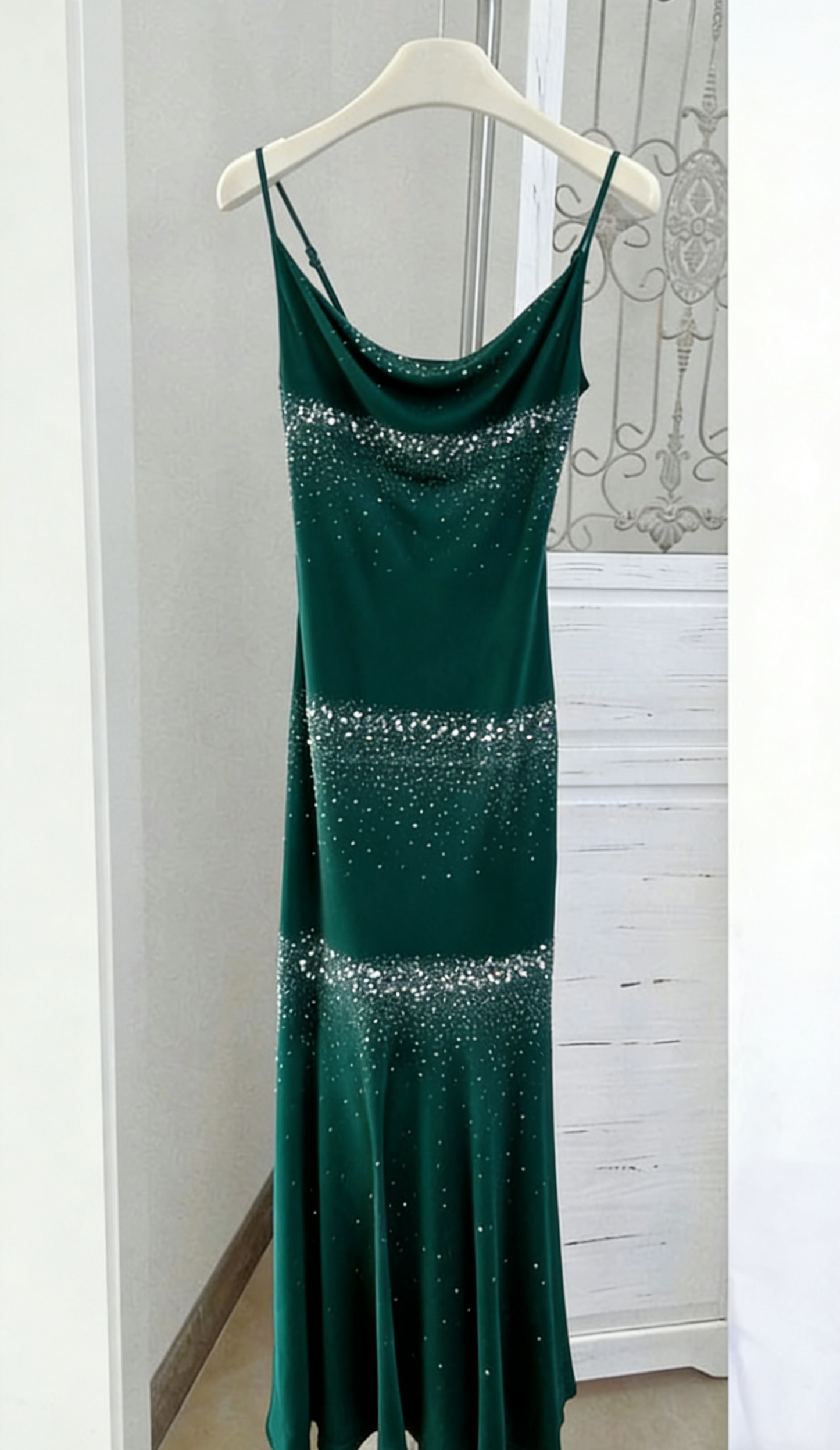Starry Mermaid Spaghetti Straps Chiffon Beaded Tea Length Prom Dress,Evening Dress GG1372