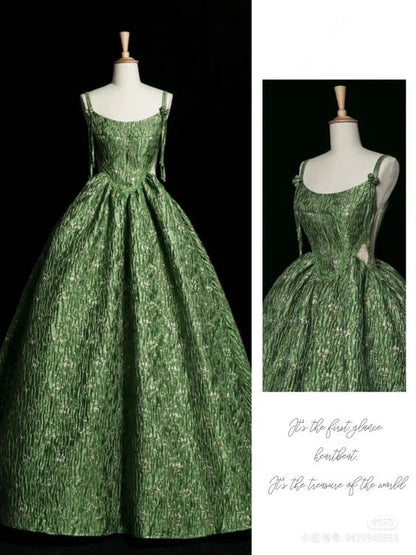 Beautiful A Line Spaghetti Straps Green Satin Long Prom Dresses,Evening Dresses GG142