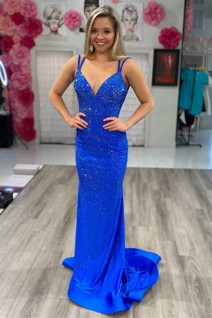 Charming Mermaid Spaghetti Straps Pastel Yellow Satin Beaded Backless Pleated Long Prom Dress,Evening Dress GG1459