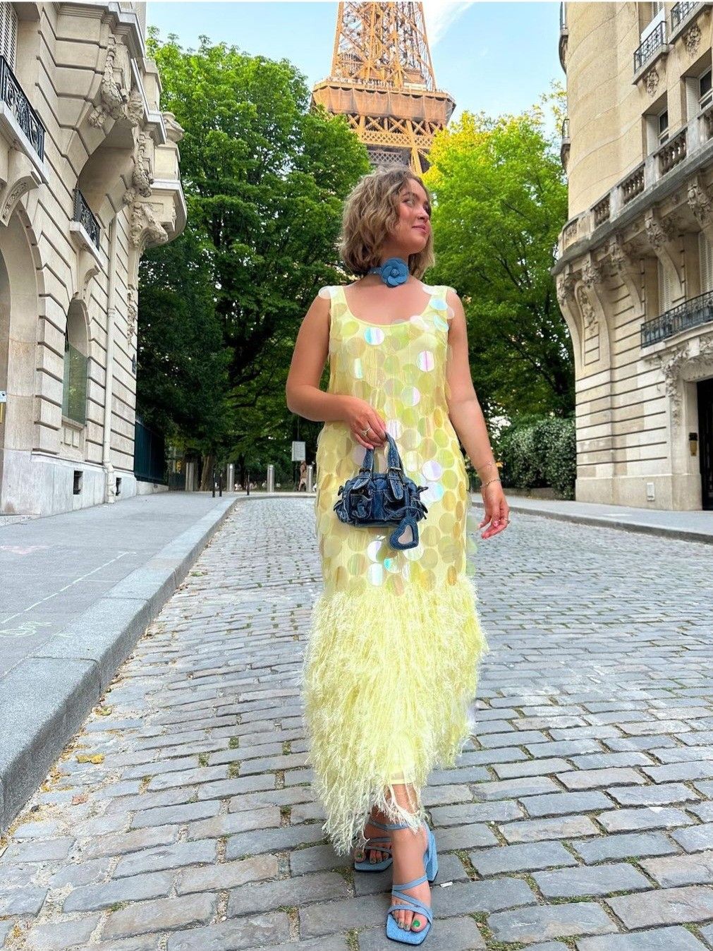 Sparkly Mermaid U Neck Pastel Yellow Sequin Feather Long Prom Dress,Evening Dress GG1577