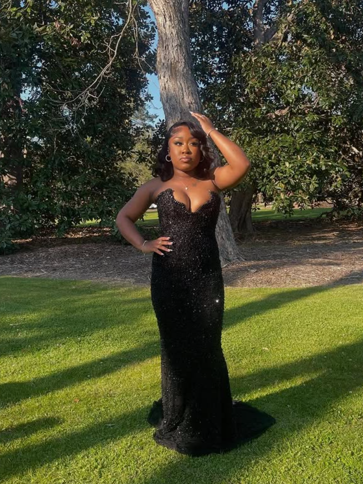 Sparkly Mermaid Strapless Black Satin Sequin Long Prom Dress,Evening Dress GG1590