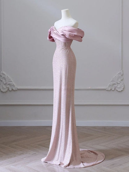 Pretty Mermaid Off The Shoulder Satin Sequin Long Prom Dress,Evening Dress GG1609