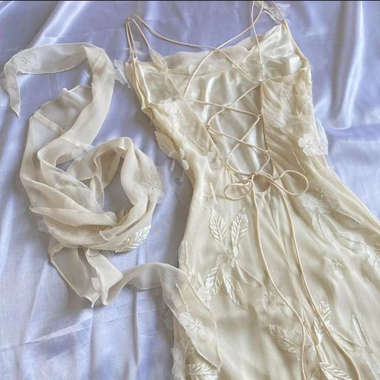 Pretty A Line Spaghetti Straps Sheath Ivory Chiffon Applique Long Prom Dress,Evening Dress GG1641
