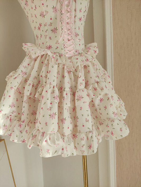 Fairy A Line Strapless Chiffon Printing Floral Short Prom Dress,Homecoming Dress,Evening Dress GG1810
