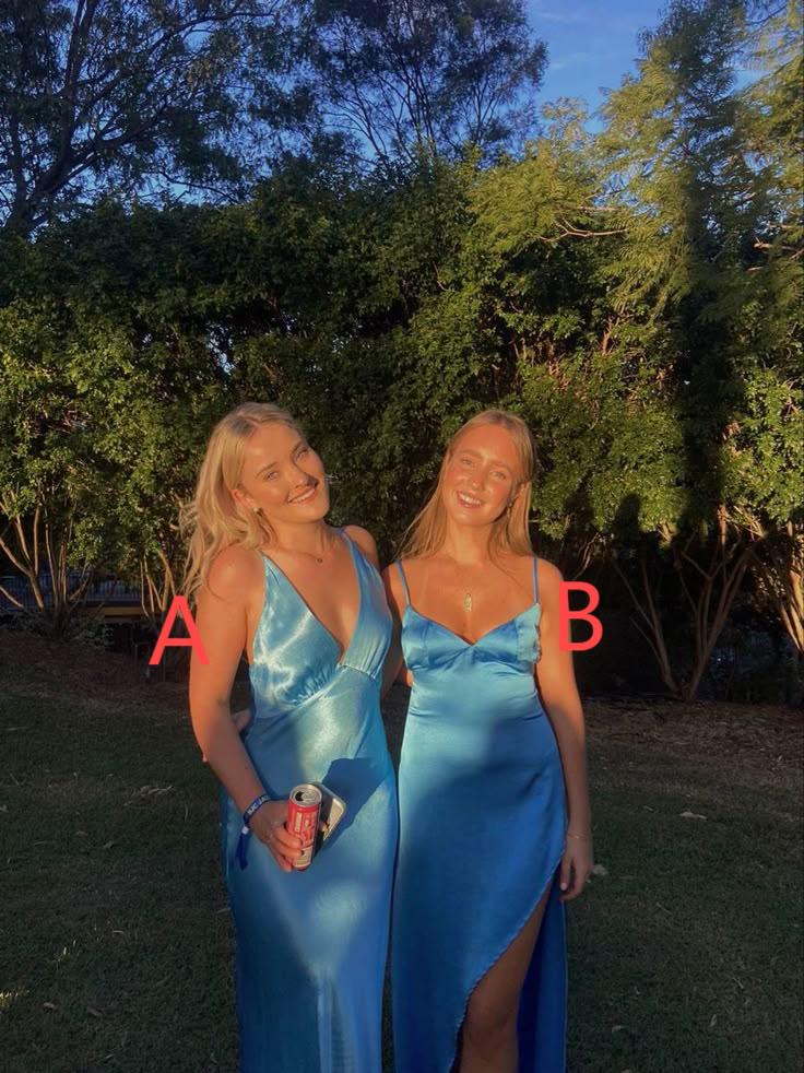 Simple Mermaid V Neck Blue Satin Long Prom Dresses with Appliques VK26020206 main image 0