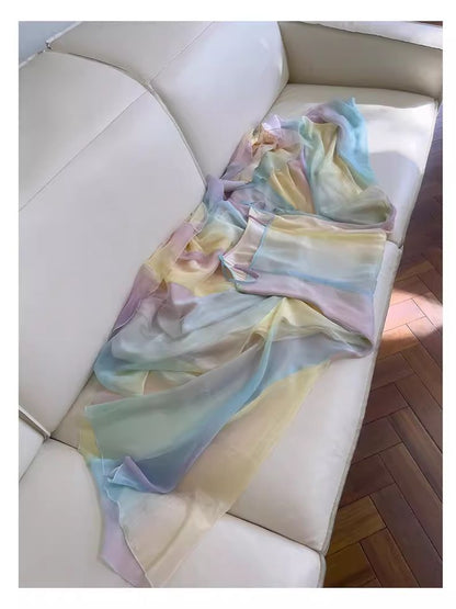Beautiful A-Line Rainbow Ombre Spaghetti Straps Chiffon Long Prom Dress,Evening Dress GG1894