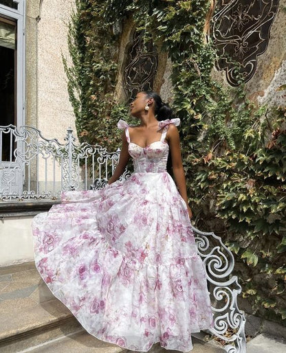 Fairy A-line Sweetheart Chiffon Printing Long Prom Dress,Evening Dress GG1944