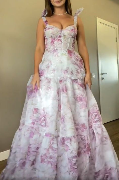 Fairy A-line Sweetheart Chiffon Printing Long Prom Dress,Evening Dress GG1944