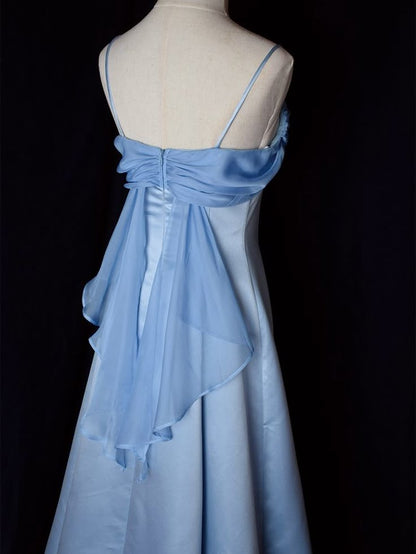 Elegant A Line Spaghetti Straps Satin Chiffon Long Prom Dress,Evening Dress GG1947