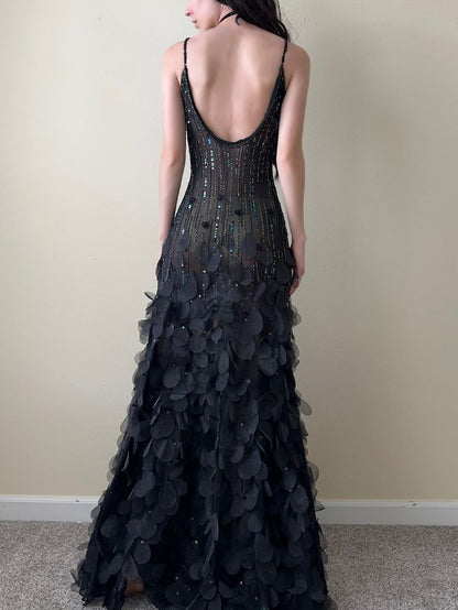 Charming A Line Spaghetti Straps Chiffon Beaded Applique Long Prom Dress,Evening Dress GG1950