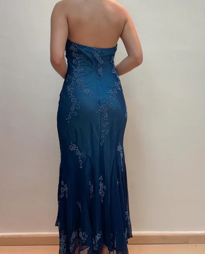 Chic A Line Halter Straps Satin Chiffon Applique Long Prom Dress,Evening Dress GG1962