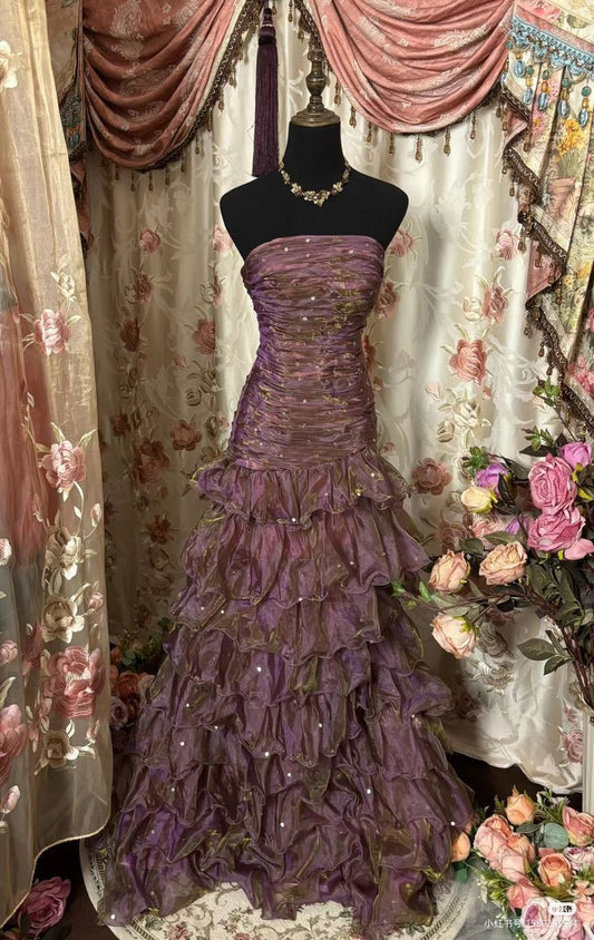 Chic Mermaid Strapless Chiffon Tiered Pleated Long Prom Dress,Evening Dress GG2038