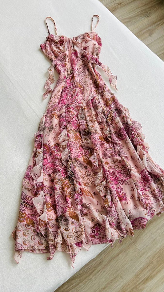 Charming A Line Spaghetti Straps Chiffon Printing Long Prom Dress,Evening Dress GG2043
