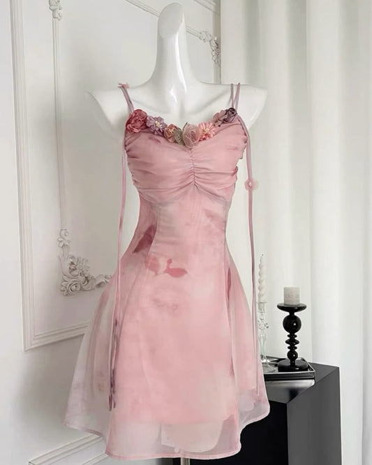 Chic A Line Spaghetti Straps Chiffon Applique Short Prom Dress,Homecoming Dress,Evening Dress GG2047