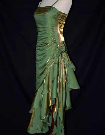 Elegant Mermaid Spaghetti Straps Charming High Low Satin Long Prom Dress, Evening Dress GG205