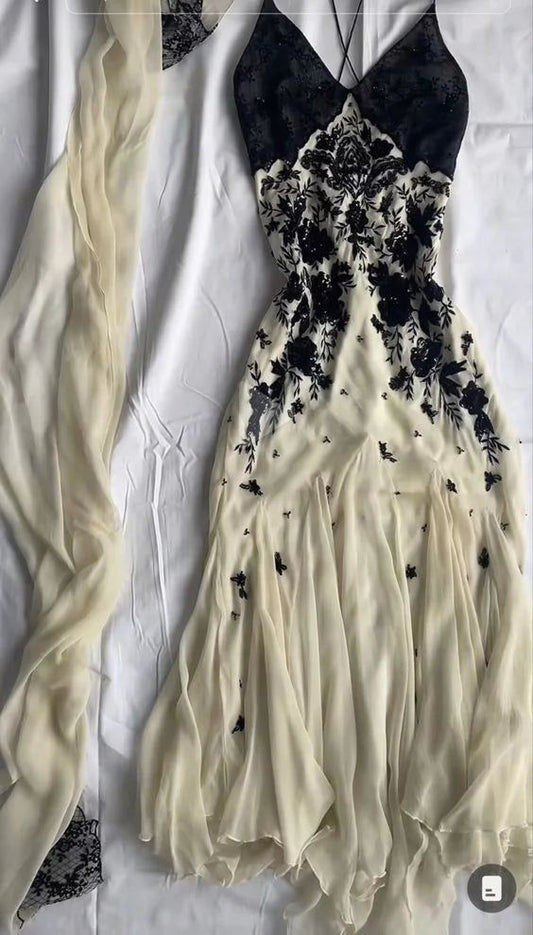 Chic Mermaid Spaghetti Straps Chiffon Lace Applique Long Prom Dress,Evening Dress GG2088