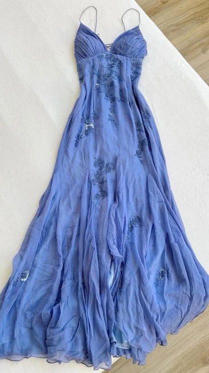 Pretty Mermaid Spaghetti Straps Chiffon Applique Long Prom Dress,Evening Dress GG2090