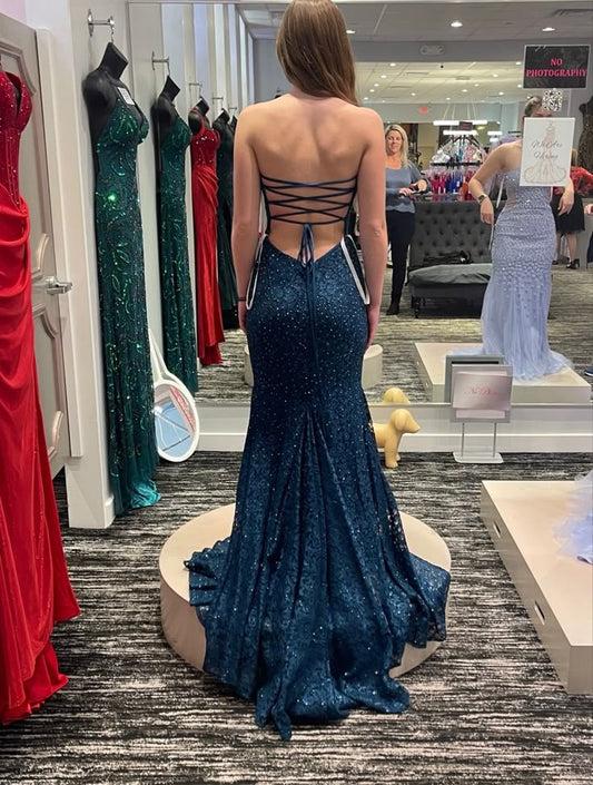 Stunning Mermaid Sweetheart Dark Teal Tulle Lace Sequin Long Prom Dress,Party Dress,Evening Dress GG2275