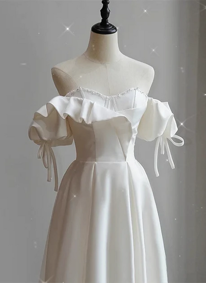 Elegant A Line White Satin Off The Shoulder Beaded Sweetheart  Long Prom Dresses,Evening Dress  GG232