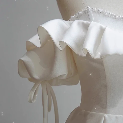 Elegant A Line White Satin Off The Shoulder Beaded Sweetheart  Long Prom Dresses,Evening Dress  GG232