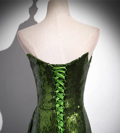 Stunning Mermaid Strapless Green Sequin Slit Long Prom Dress,Party Dress,Evening Dress GG2378