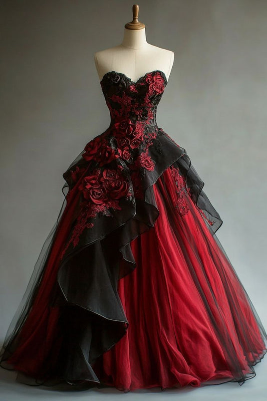 Vintage Ball Gown Sweetheart Tulle Flowers Long Prom Dress, Wedding Dress, Evening Dress GG2419
