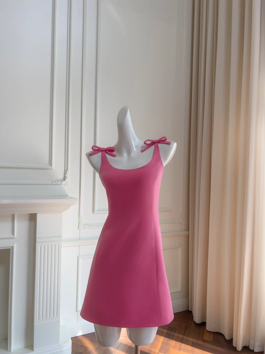 Simple A Line Spaghetti Straps Hot Pink Satin Short Prom Dress,Homecoming Dress,Birthday Dress GG2640