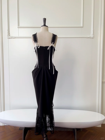 Chic Mermaid Black Satin Lace Long Prom Dress, Party Dress, Evening Dress GG2652