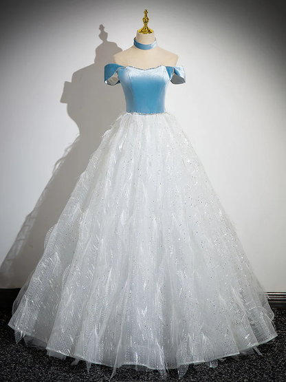 Elegant A Line Off The Shoulder Lace Sequin Tulle Long Prom Gresses,Evening Dresses  GG266