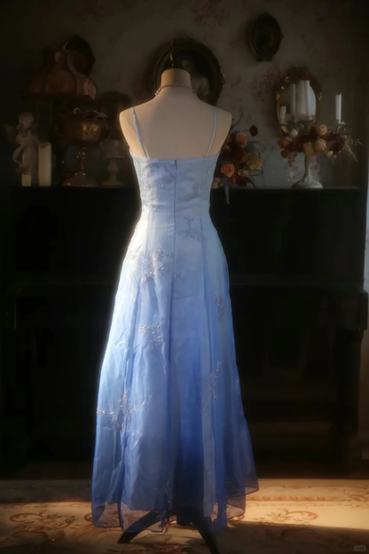 Classy A Line Spaghetti Straps Satin Tulle Beaded Long Prom Dress, Party Dress, Evening Dress GG2881