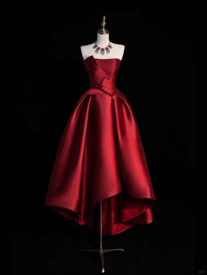 Elegant A Line Strapless Red Satin Long Prom Dress, Party Dress, Evening Dress GG2889
