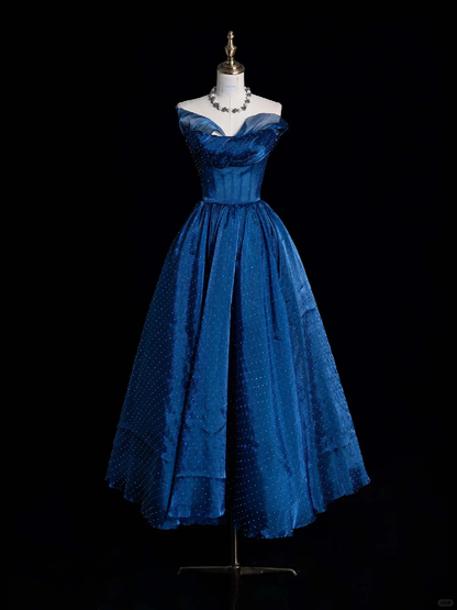 Unique A Line Strapless Satin Tulle Beaded Long Prom Dress, Party Dress, Evening Dress GG2891