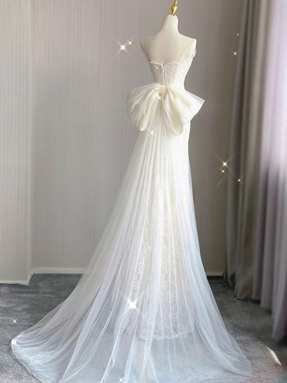 Princess Mermaid Strapless Ivory Tulle Lace Wedding Dress GG2938