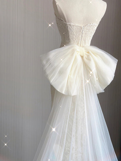 Princess Mermaid Strapless Ivory Tulle Lace Wedding Dress GG2938