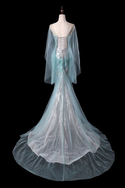 Vintage Mermaid Tulle Beaded Back Lace up Long Wedding Dress GG2940