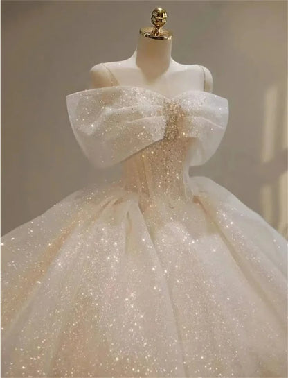 Vintage Ball Gown Off The Shoulder Tulle Sequin Beaded Long Wedding Dress GG2959