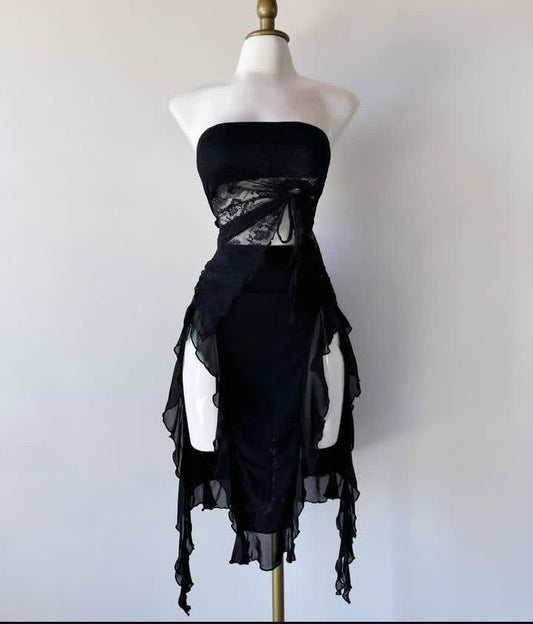 Sexy Black A Line Strapless Satin Tulle Short Prom Dress,Homecoming Dress,Birthday Dress GG3191