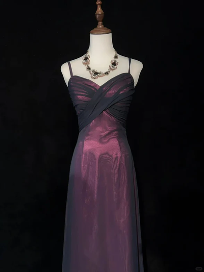 Elegant A Line Spaghetti Straps Black Tulle And Red Satin Long Prom Dress,Evening Dress GG319
