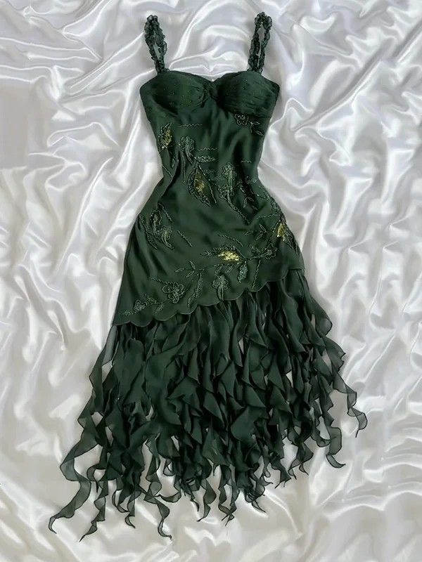 Dark Green A Line Spagehtti Straps Chiffon Applqiue Ruffles Short Prom Dress,Homecoming Dress,Birthday Dress GG3267