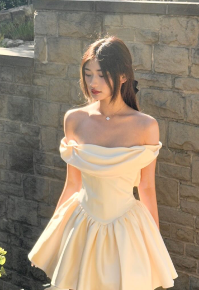 Cute A Line Off The Shoulder Satin Short Prom Dress,Homecoming Dress,Birthday Dress GG3301